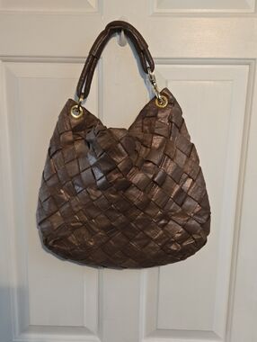 Woven Leather Hobo Bag - Brown